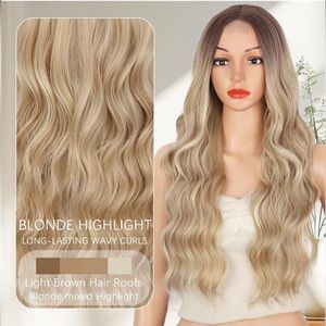Blonde Highlight Wavy Hair Wig